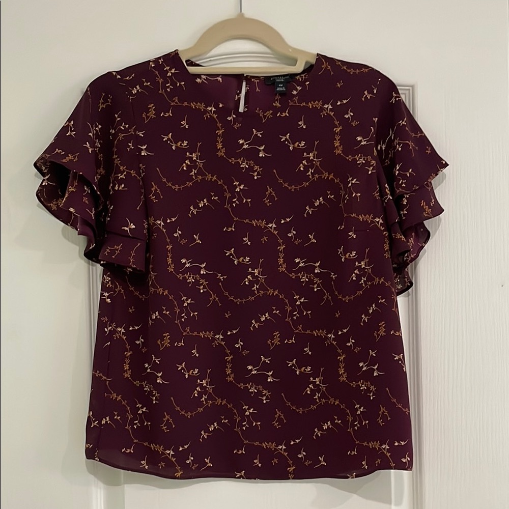Ann Taylor Factory Red Flutter Sleeve Blouse